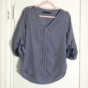 Zara V Neck Striped Studded Blouse